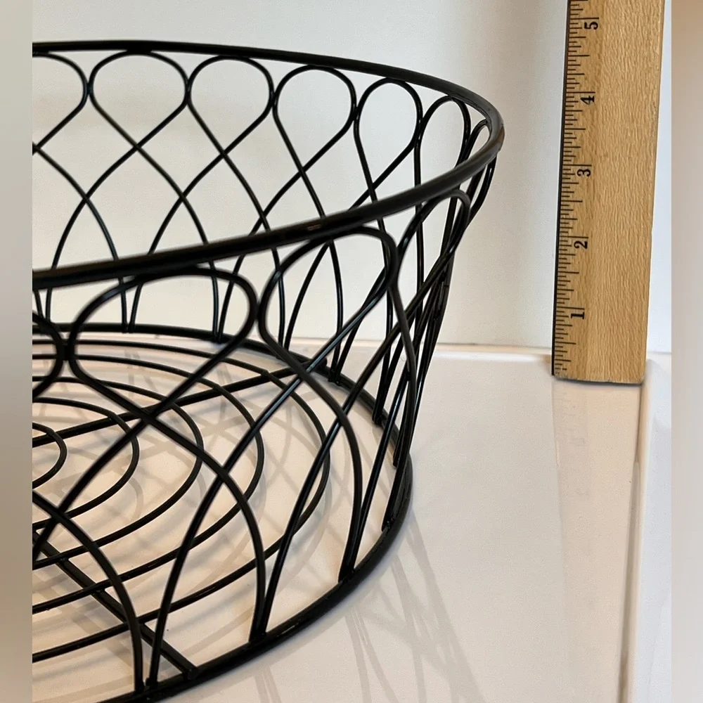 Decorative Black Iron Round Basket Perfect as an Accent for any Room.